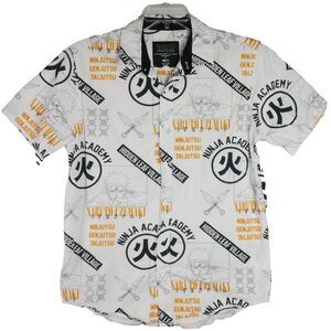 Naruto Shippuden Collection Mens Size M Button Up White Shirt Ninja Academy